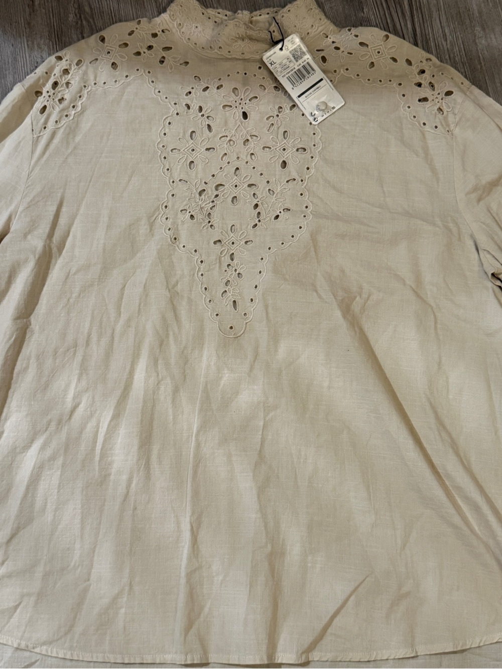 Mango Cream Eyelet Lace Front Blouse
